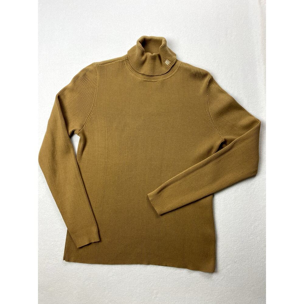 Vintage Lauren Ralph Lauren XL Turtleneck Sweater Ribbed Knit Brown Cotton Top